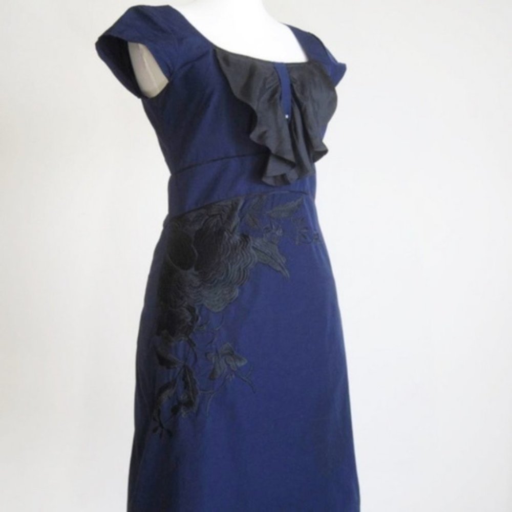 {Anthropologie} Navy & Black Embroidered Dress